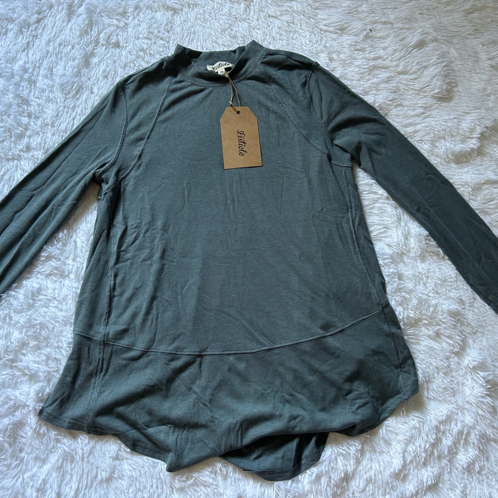 Grayish Blue Long Sleeve Turtle Neck Top